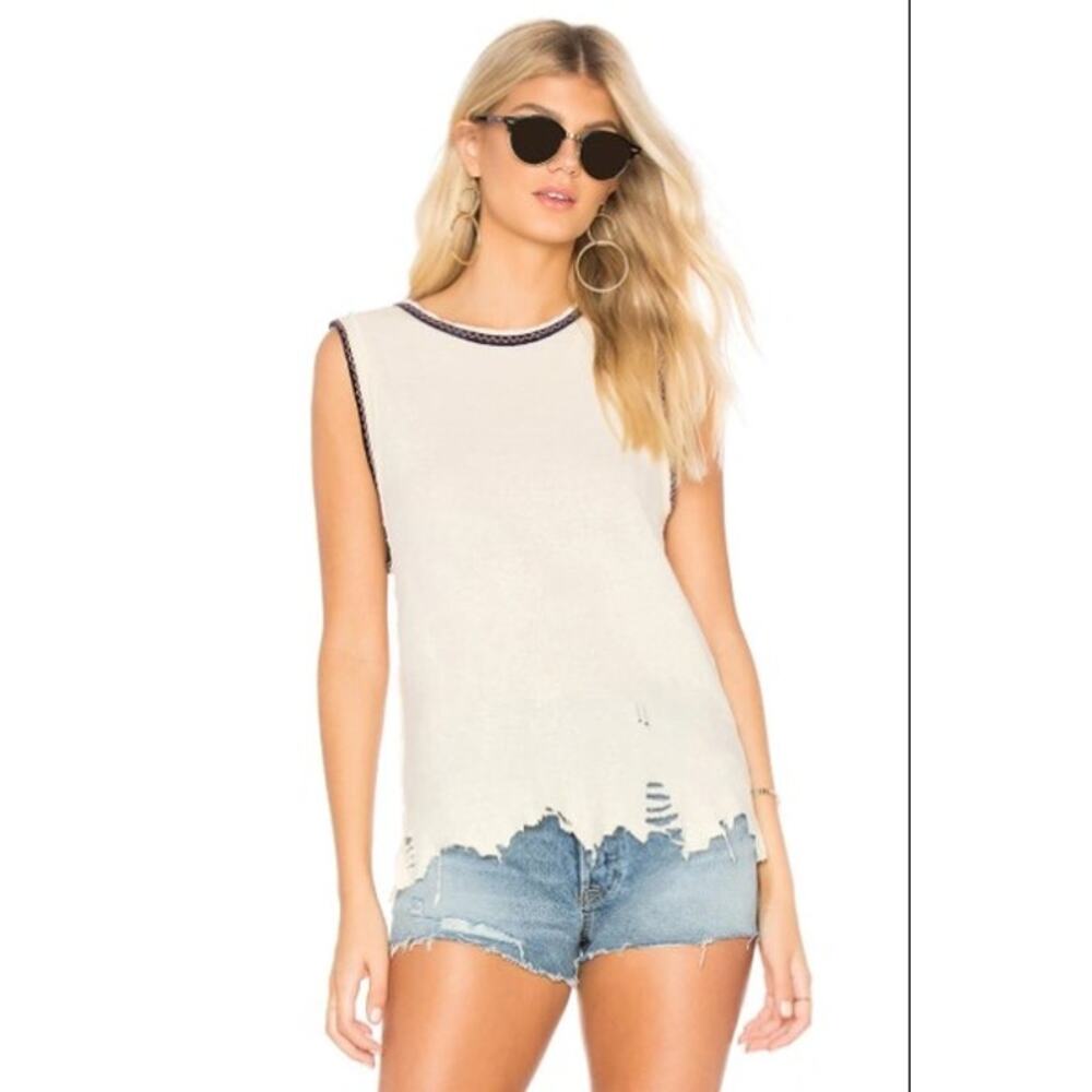 Free People We The Free Vintage Ringer Muscle Tank Top Distressed Red White Blue